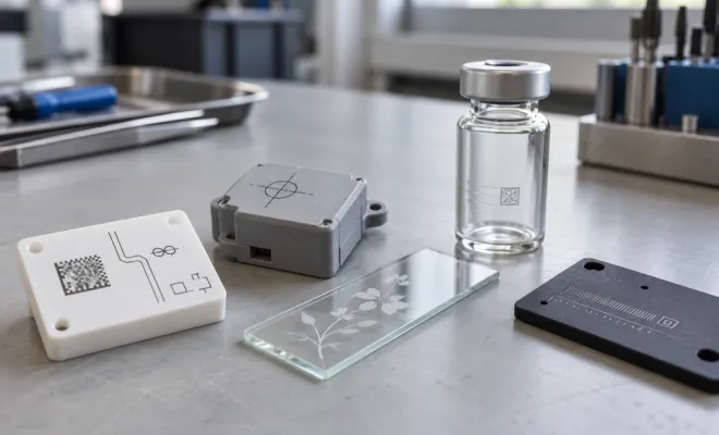 Exemples de marquage UV sur verre, plastique et composite