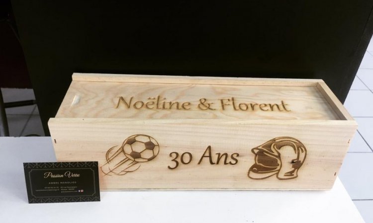 DIAM Laser Gravure sur bois Lyon,coffret à vin personnalisé avec une gravure